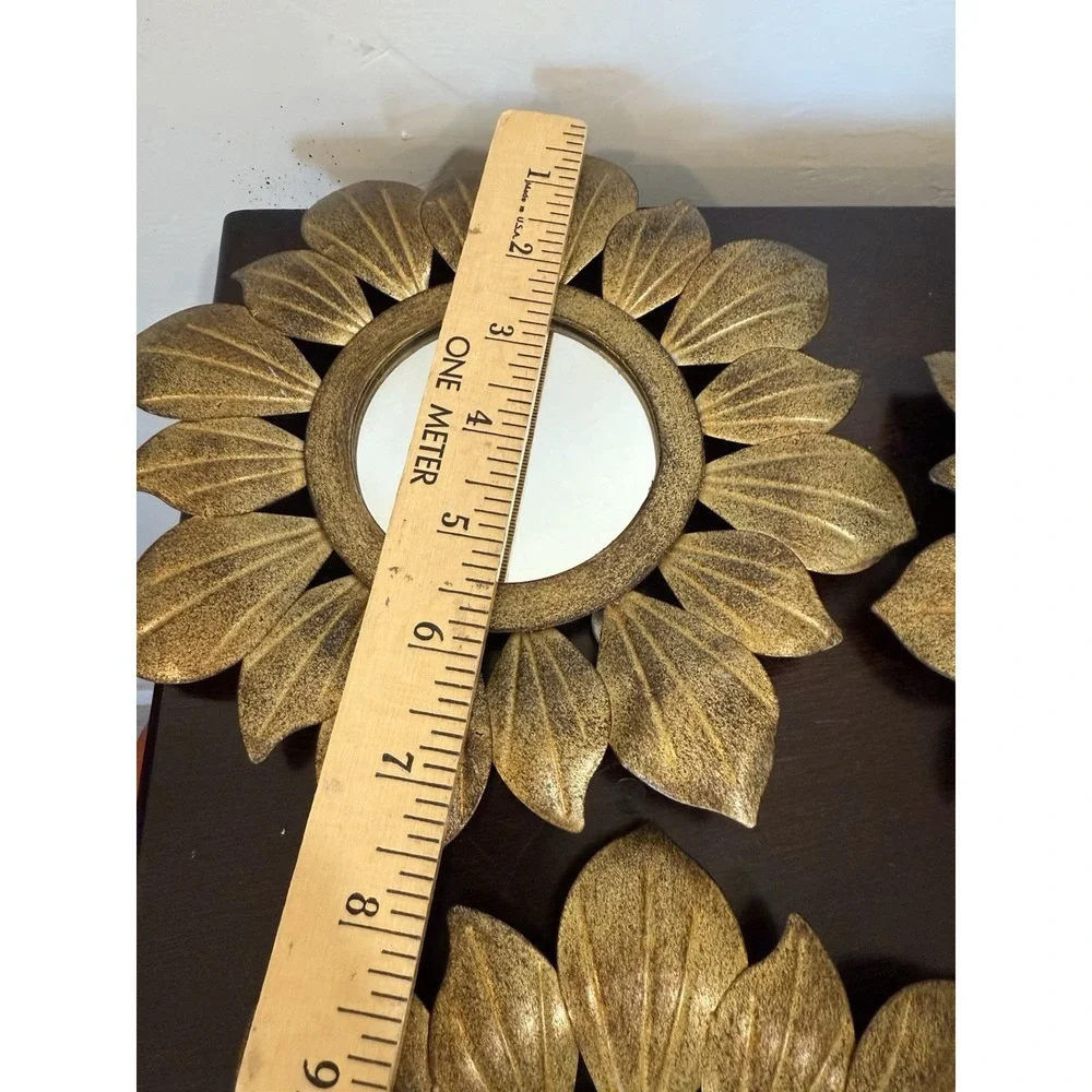 Sunflower MIRRORS WALL ART Decor Metal Gold Black -7